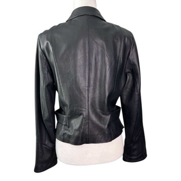 WORTH Classic Moto Leather Jacket Snap Front Knit Sides Flared Sleeve Size 10 - Picture 7 of 9